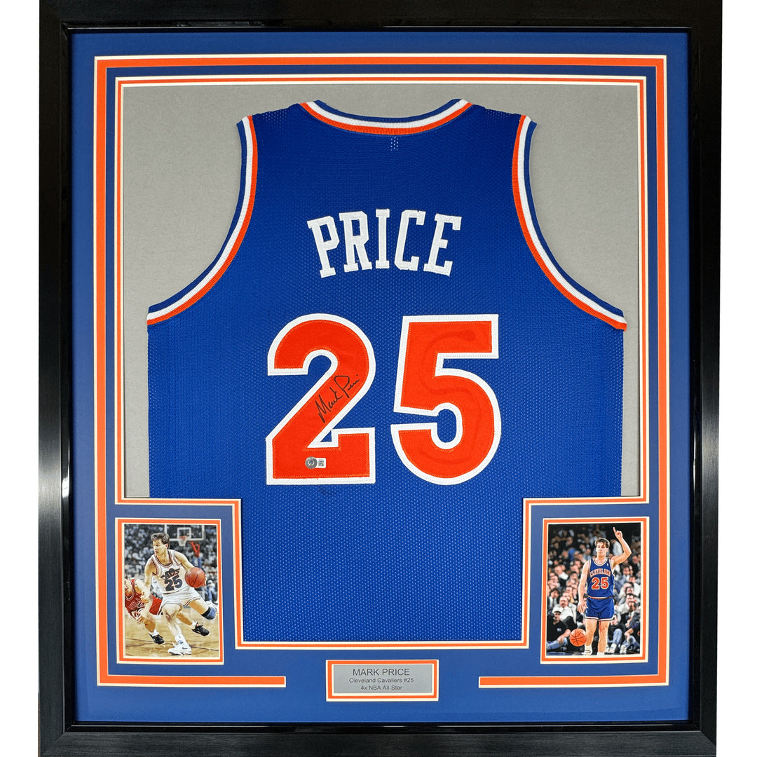 Framed Autographed/Signed Mark Price 35x39 Cleveland Blue Jersey PSA COA