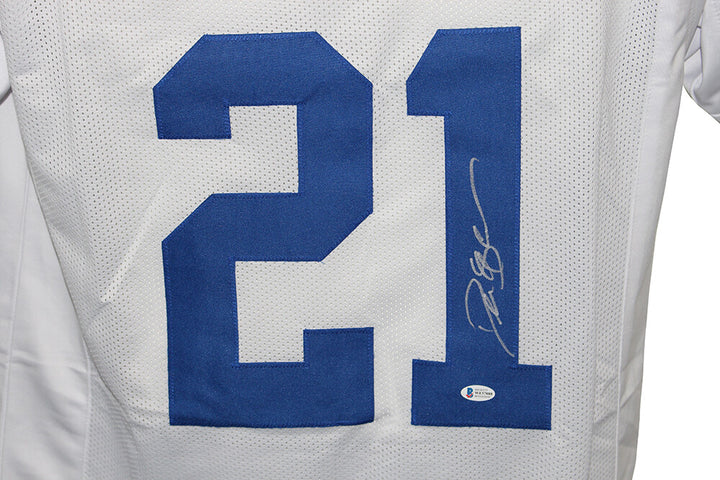Deion Sanders Autographed/Signed Pro Style White Jersey Beckett 30676