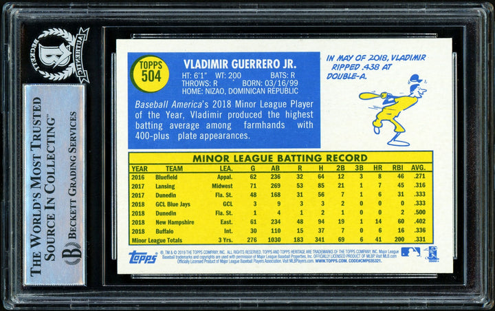 Vladimir Guerrero Jr. Signed 2019 Topps Heritage RC 504 Blue Jays Beckett