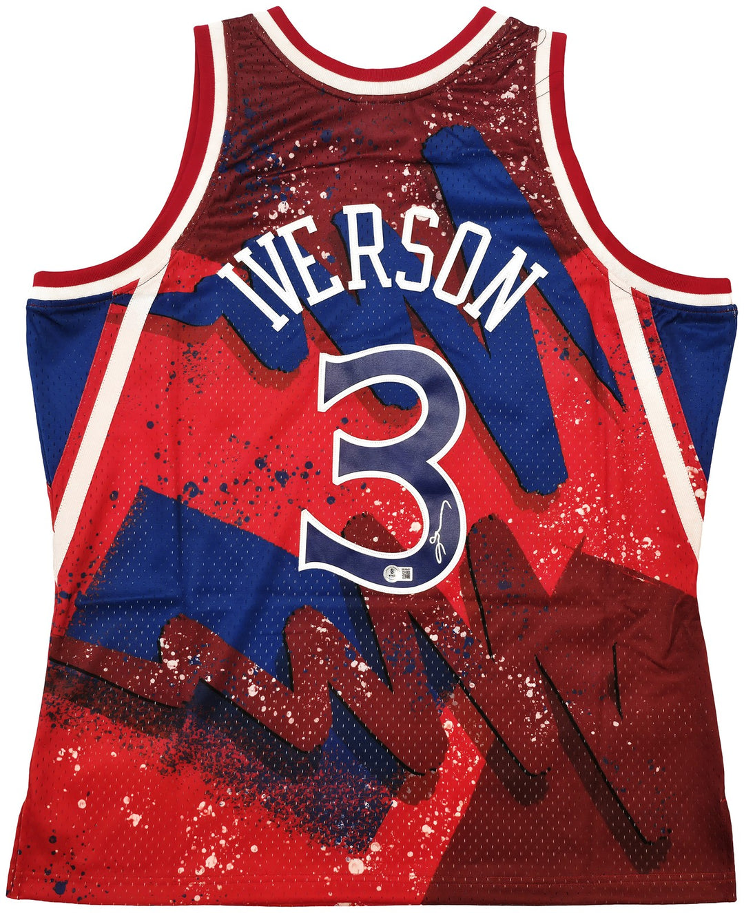 76ers Allen Iverson Auto Red Mitchell Ness 96-97 Swingman Hyper Jersey XL Becket