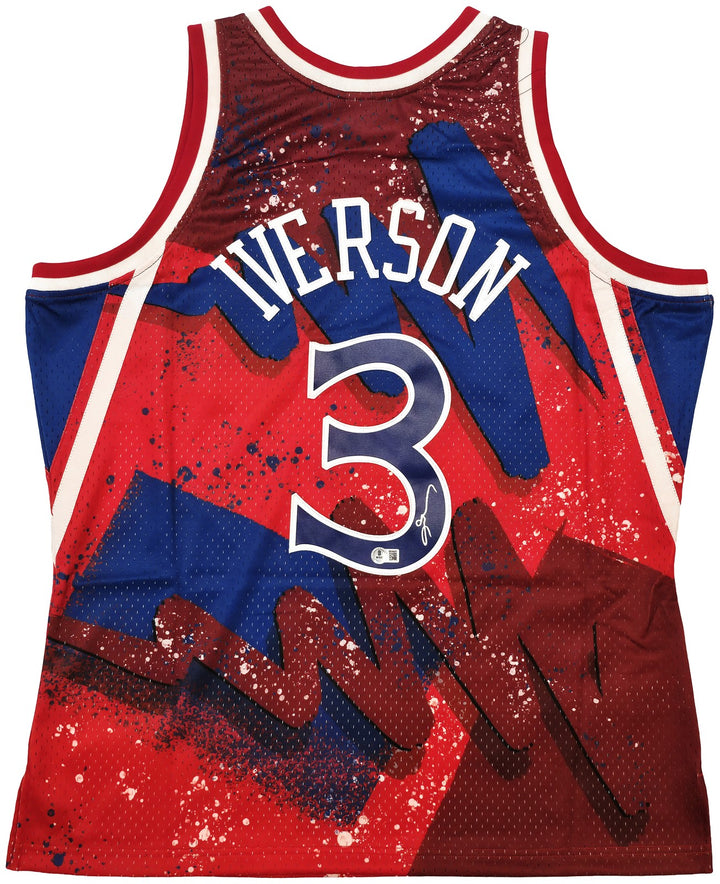 76ers Allen Iverson Auto Red Mitchell Ness 96-97 Swingman Hyper Jersey XL Becket
