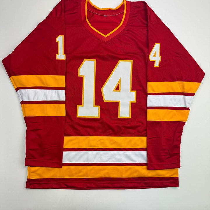 Autographed/Signed Theo Fleury Calgary Red Hockey Jersey Beckett BAS COA