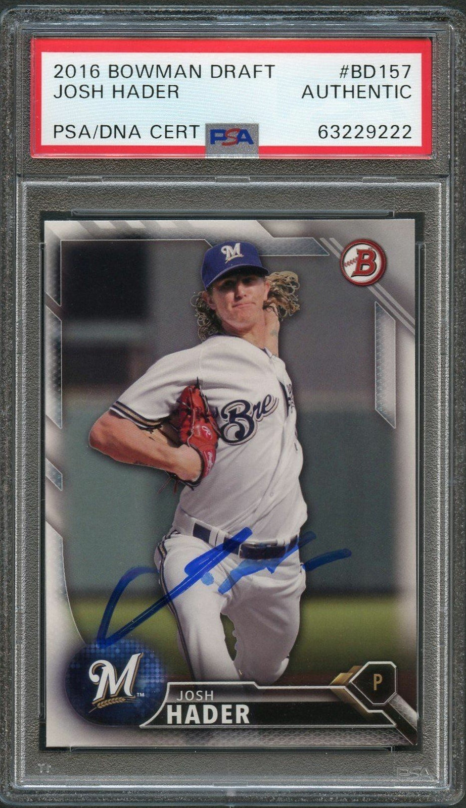 2016 Bowman Draft #157 Josh Hader Signed Card PSA Slabbed Auto Brewers