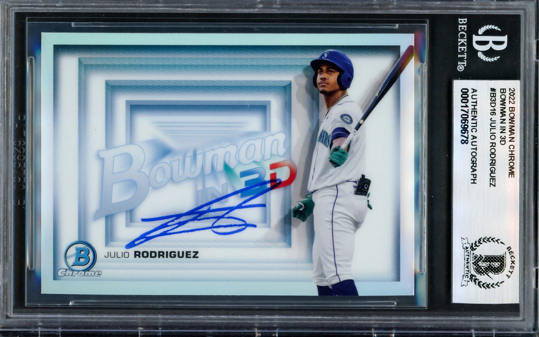 Julio Rodriguez Auto Signed 2022 Bowman Chrome in 3D RC B3D-16 Mariners Beckett