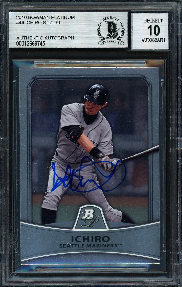Ichiro Suzuki Auto Signed 2010 Bowman Platinum Card 44 Mariners Auto 10 Beckett