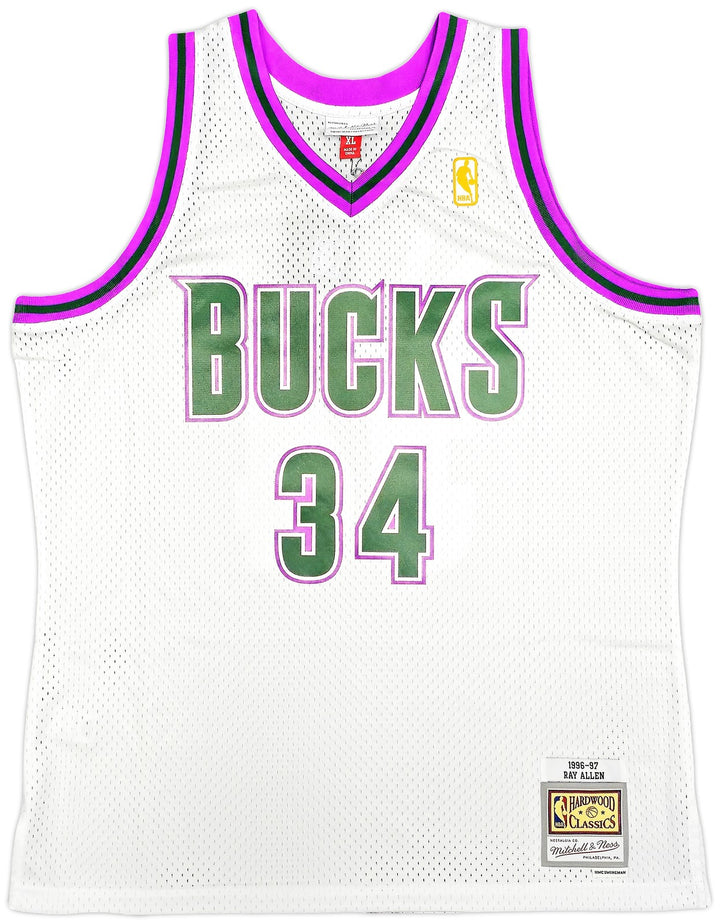 Bucks Ray Allen Auto White Auth Mitchell Ness 96-97 Swingman Jersey XL BAS