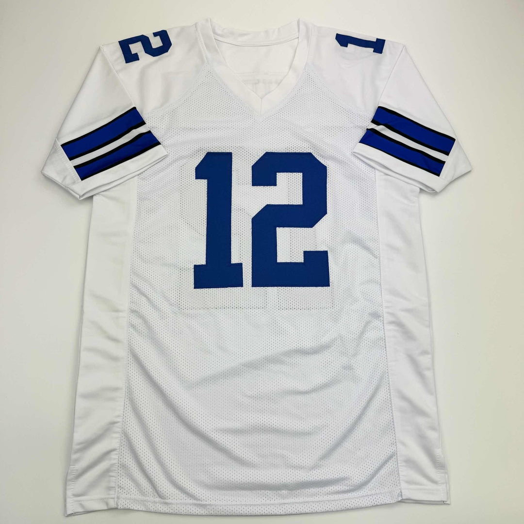 Autographed/Signed Roger Staubach Dallas White Jersey Beckett BAS COA