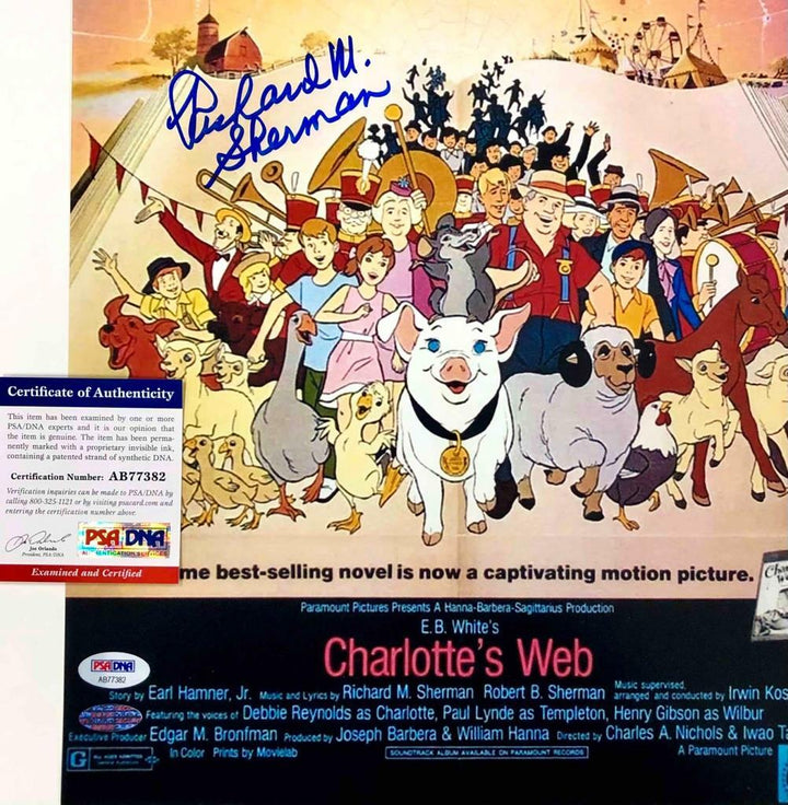 composer Richard Sherman signed Charlotte's Web 11x17 movie poster photo PSA COA