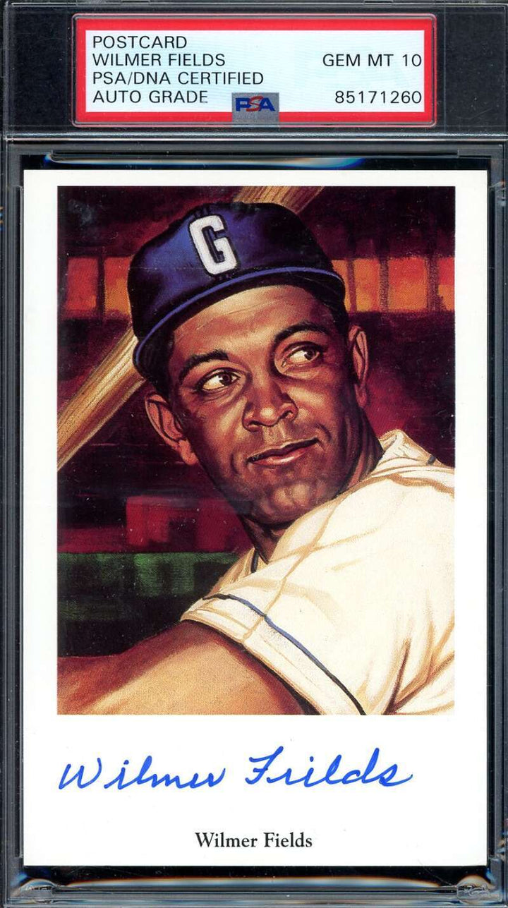 Wilmer Fields Gem Mint 10 PSA DNA Signed Ron Lewis Negro League Postcard Auto
