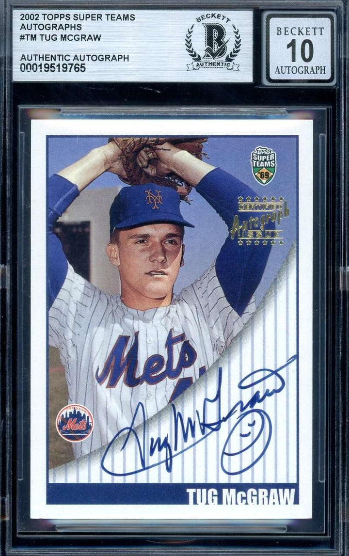 Tug McGraw Gem Mint 10 Beckett BAS Signed 2002 Topps Upper Teams Autograph