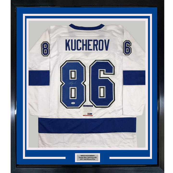 Framed Signed Nikita Kucherov 35x39 Tampa Bay White Jersey PSA COA