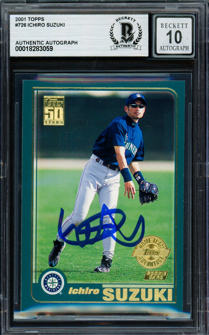 Ichiro Suzuki Auto 2001 Topps Home Team Advantage RC 726 Mariners Sig 10 Beckett