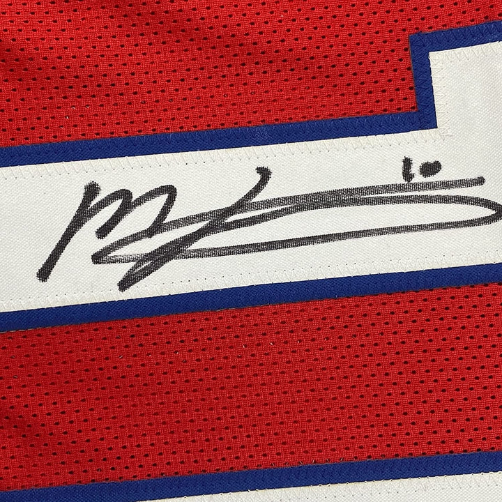 FRAMED Autographed/Signed MAC JONES 35x39 Red Jersey Beckett BAS COA