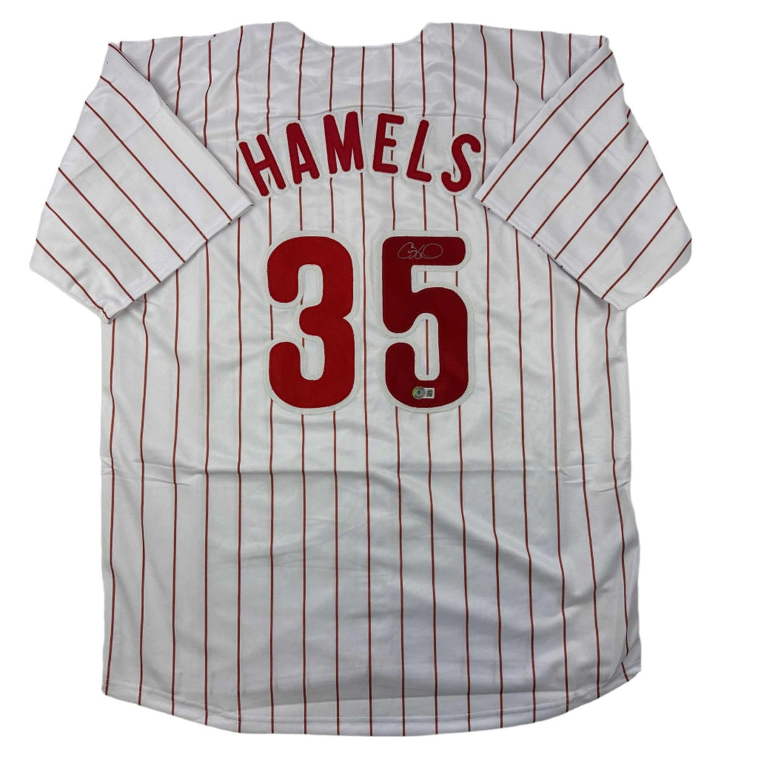 Autographed/Signed Cole Hamels Philadelphia Pinstripe Jersey Beckett COA