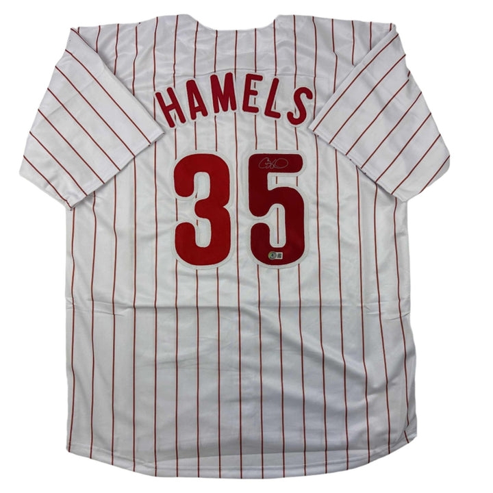Autographed/Signed Cole Hamels Philadelphia Pinstripe Jersey Beckett COA