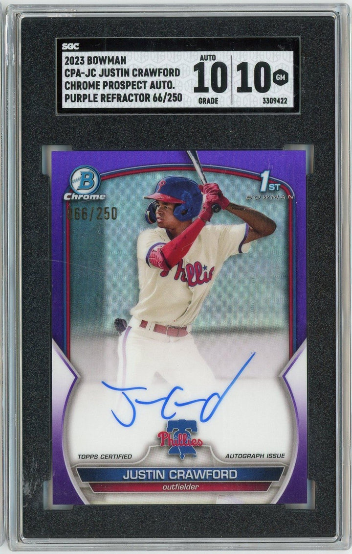 Graded 2023 Bowman Justin Crawford CPAJC /250 Auto Purple Refractor RC SGC 10