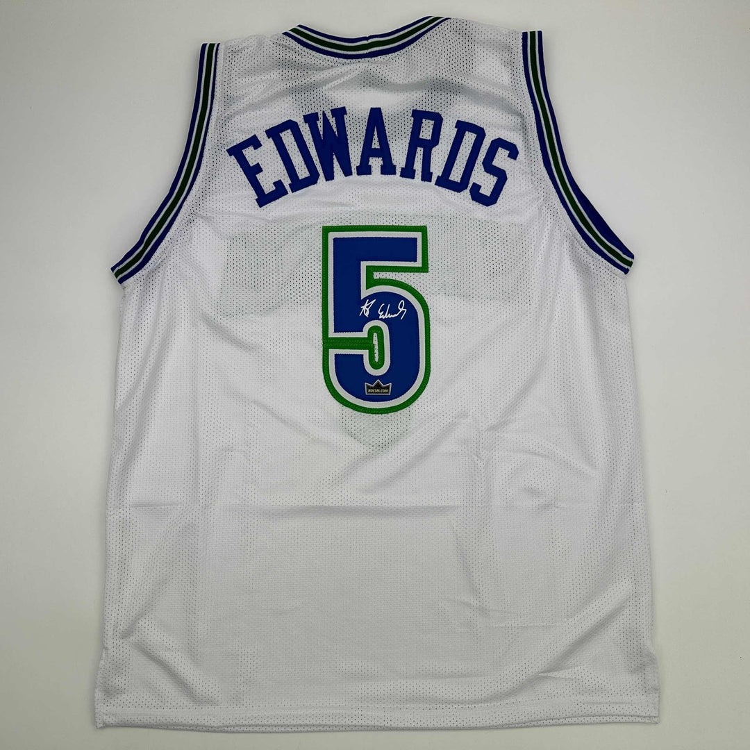 Facsimile Autographed Anthony Edwards Minnesota White Reprint Jersey Men's XL