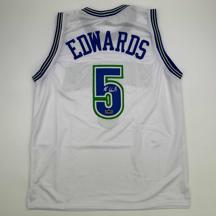 Facsimile Autographed Anthony Edwards Minnesota White Reprint Jersey Men's XL