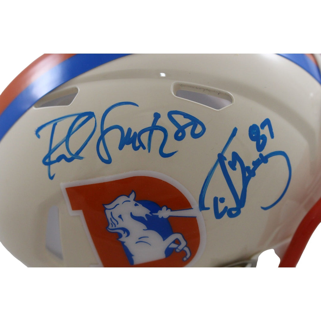 Ed McCaffrey Rod Smith Signed Denver Broncos Retro Mini Helmet Beckett 56383