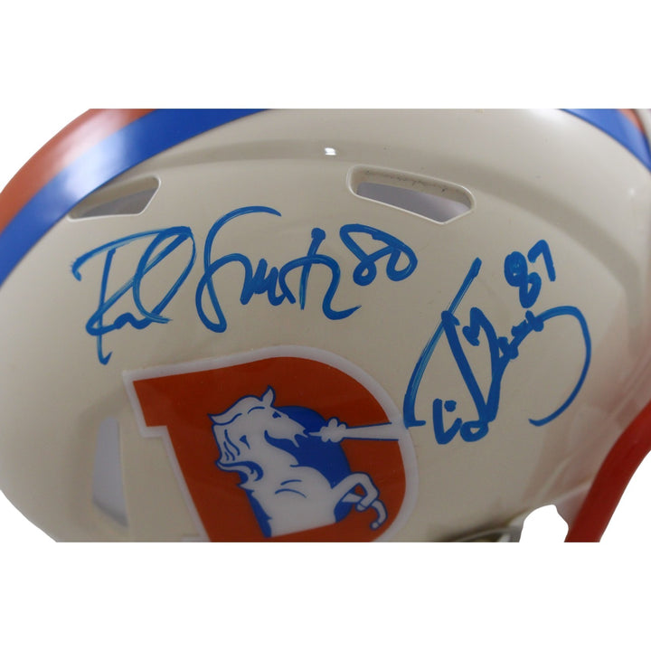 Ed McCaffrey Rod Smith Signed Denver Broncos Retro Mini Helmet Beckett 56383