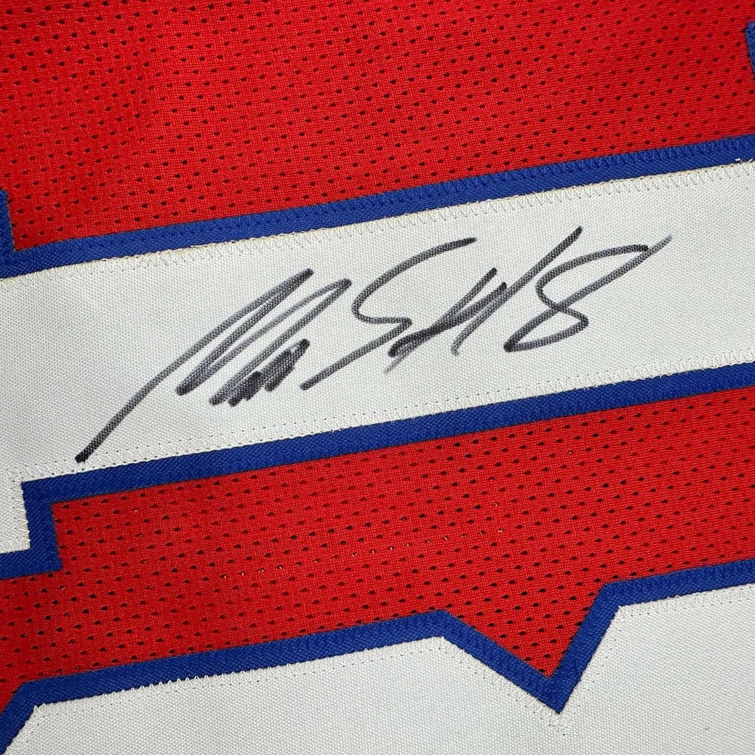 Framed Autographed/Signed Matthew Slater 33x42 Red Jersey Beckett BAS COA