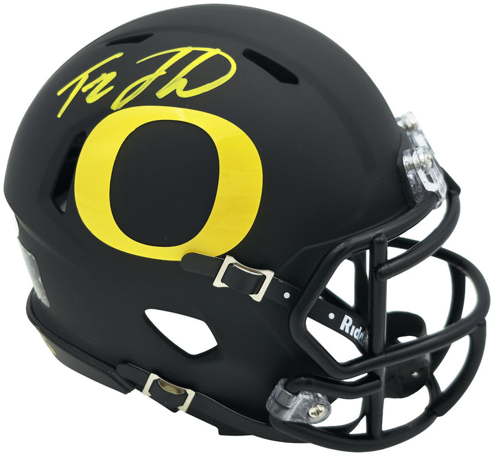 Tez Johnson Signed Oregon Ducks Matte Black Speed Mini Helmet JSA Witness