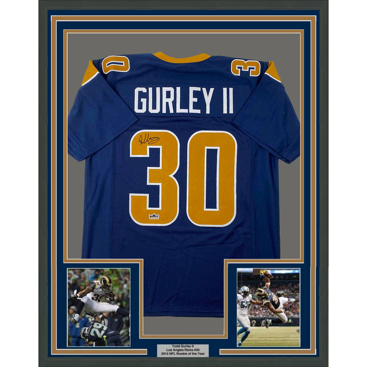 Framed Facsimile Autographed Todd Gurley II 33x42 Navy Blue Reprint Laser Jersey