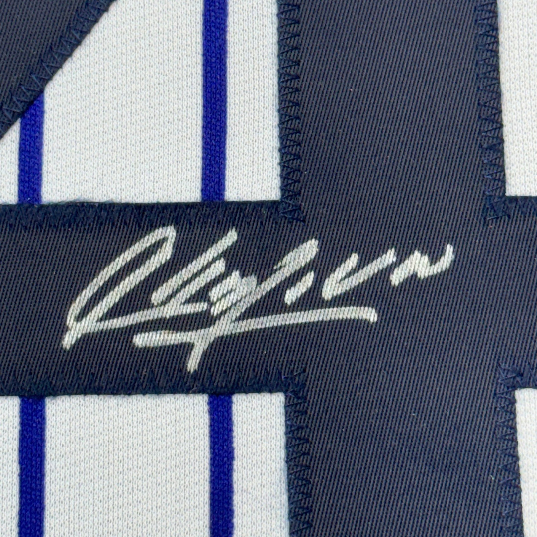 Framed Autographed/Signed Aroldis Chapman 33x42 NY Pinstripe Jersey BAS COA