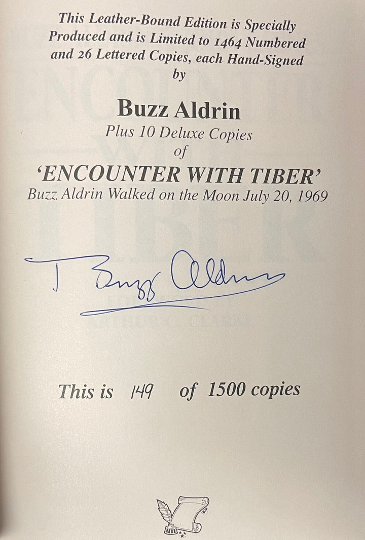 Buzz Aldrin signed Encounter With Tiber Flat Signed Press Leather Book- Beckett