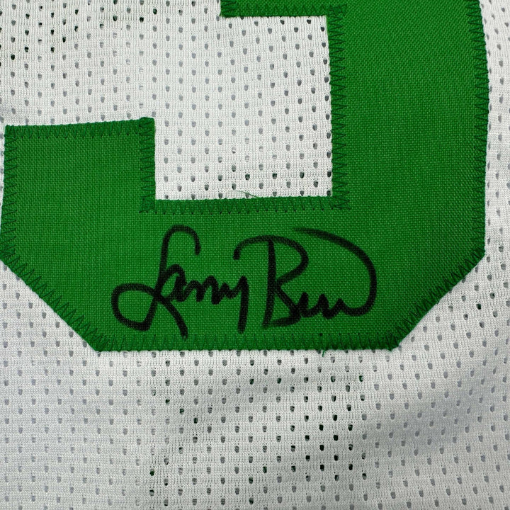 Autographed/Signed Larry Bird Boston White Jersey Beckett BAS COA