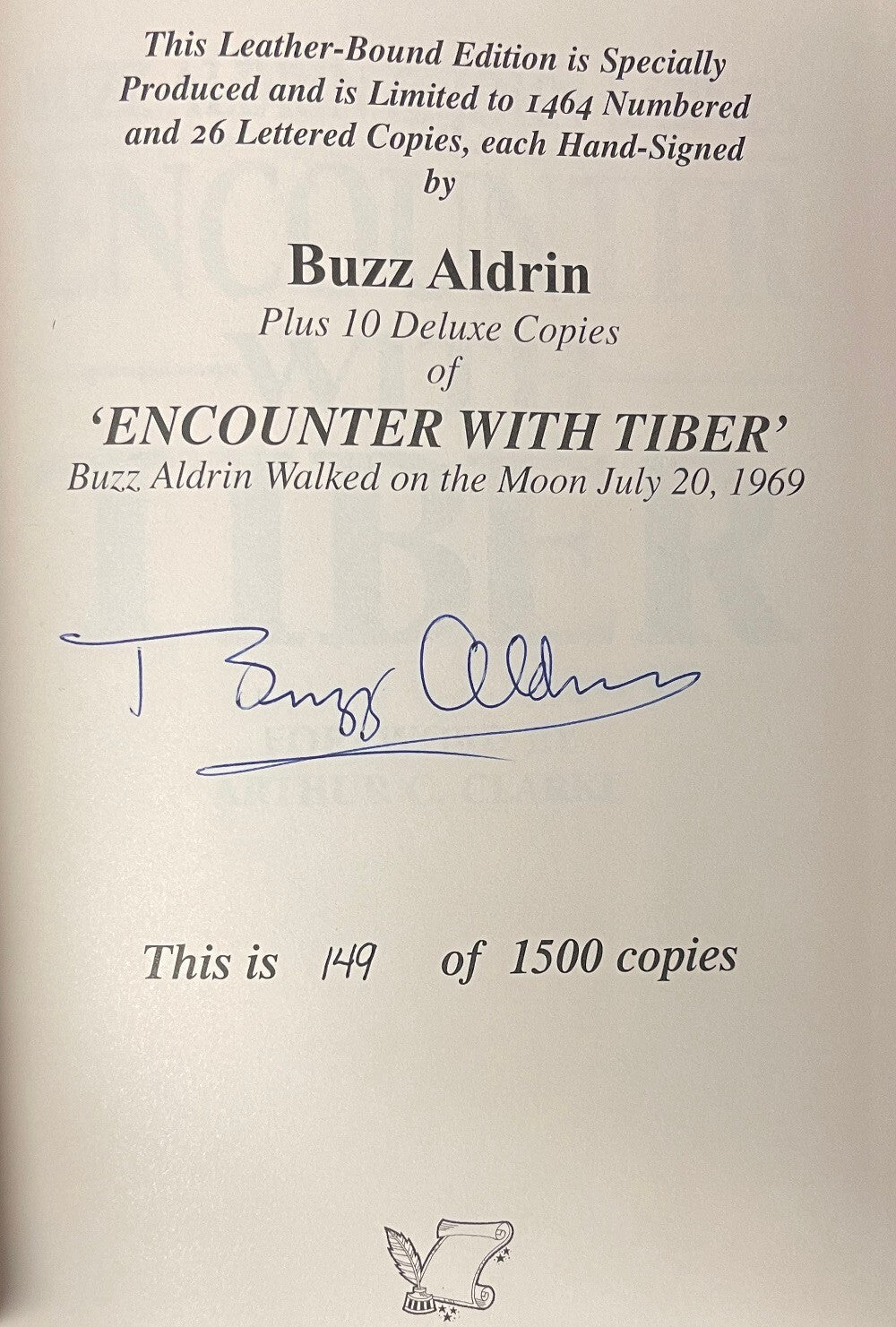 Buzz Aldrin signed Encounter With Tiber Flat Signed Press Leather Book- Beckett