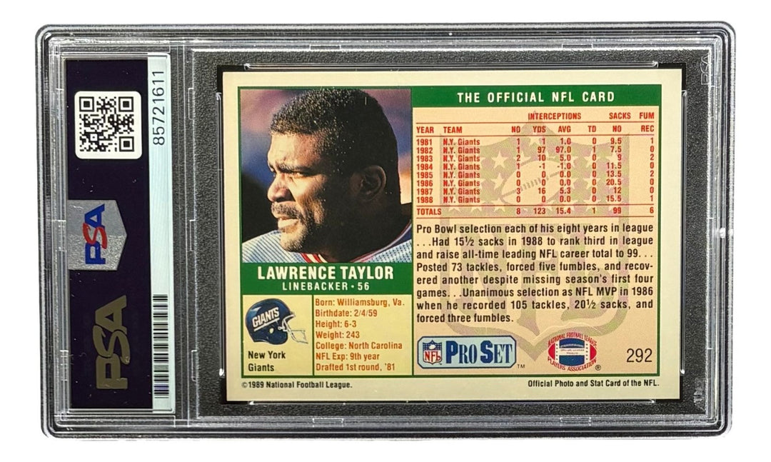 Lawrence Taylor Signed 1989 Pro Set #292 Giants Trading Card PSA/DNA