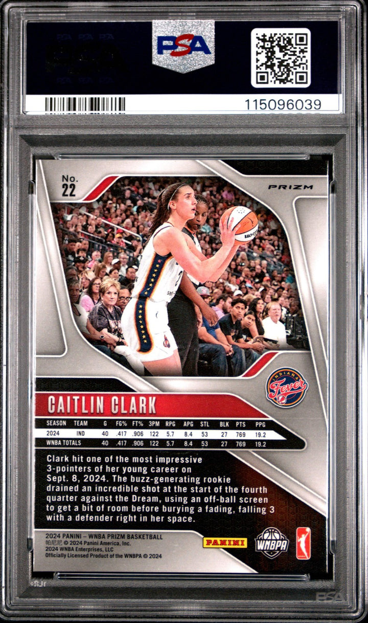 Graded 2024 Panini Prizm Caitlin Clark #22 Ice Rookie RC Basketball Card PSA 9