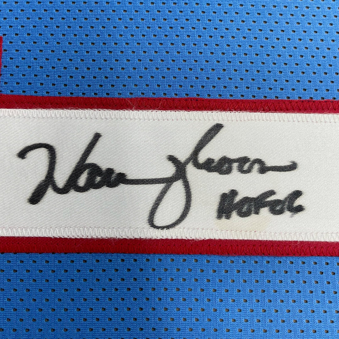 FRAMED Signed WARREN MOON HOF 06 35x39 Houston Blue Jersey JSA COA
