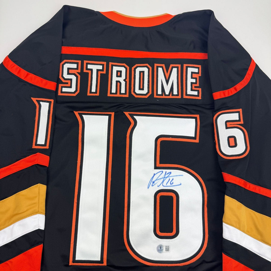 Autographed/Signed Ryan Strome Anaheim Black Hockey Jersey BAS COA