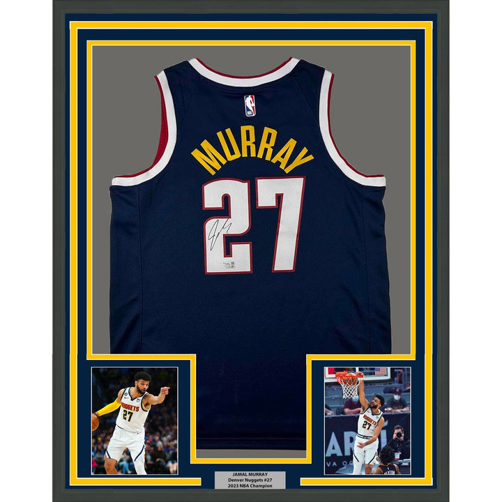 Framed Signed Jamal Murray 35x39 Blue Authentic Jersey Fanatics COA