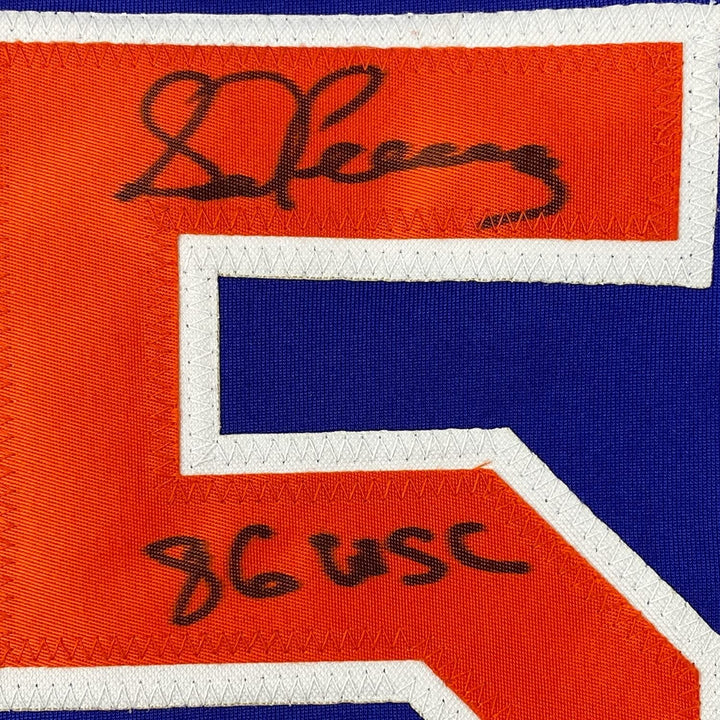 Framed Autographed/Signed Sid Fernandez 35x39 86 WSC NY Blue Jersey JSA COA