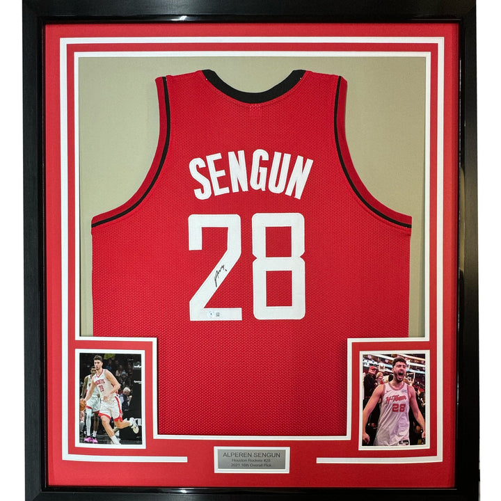 Framed Autographed/Signed Alperen Sengun 35x39 Houston Red Jersey BAS COA