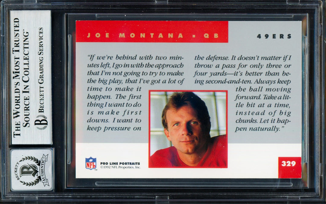 Joe Montana Signed 1992 Proline Portraits Card 329 49ers Auto GM 10 Beckett