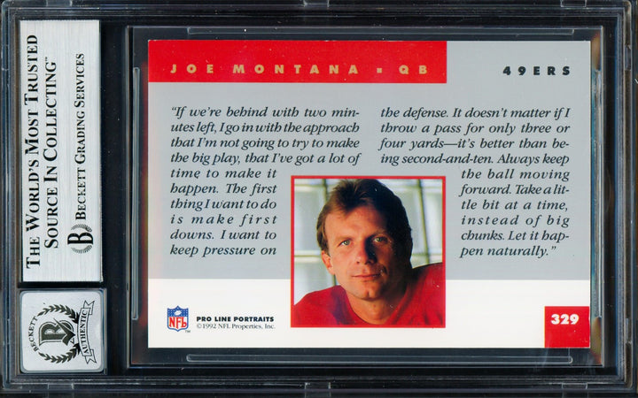 Joe Montana Signed 1992 Proline Portraits Card 329 49ers Auto GM 10 Beckett