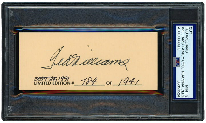 Ted Williams Signed 2x5 Cut Signature Red Sox Auto Mint 9 LE #/1941 PSA/DNA
