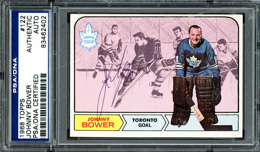 Johnny Bower Signed 1968 Topps Card 122 Toronto Maple Leafs PSA/DNA #83462402