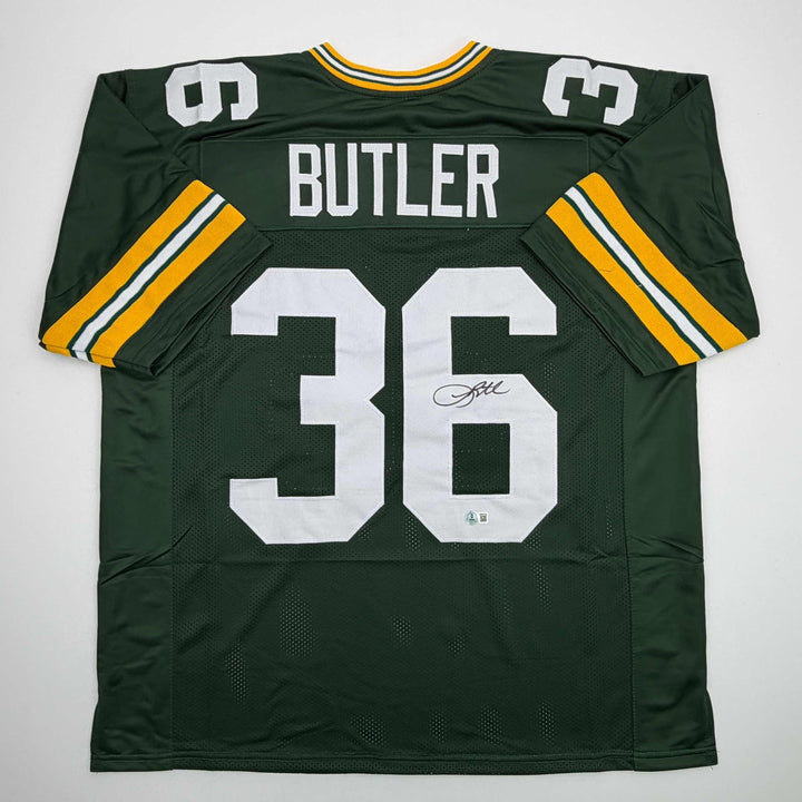 Autographed/Signed Leroy Butler Green Bay Green Football Jersey Beckett BAS COA