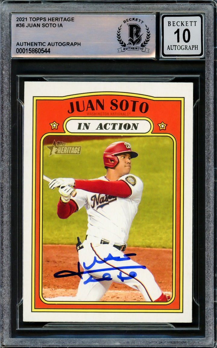 Juan Soto Signed 2021 Topps Heritage Card 36 New York Mets Auto GM 10 Beckett