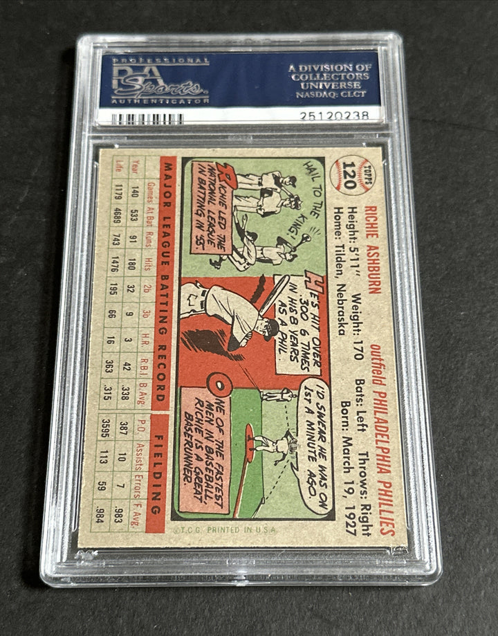 1956 Topps #120 Richie Ashburn Gray Back PSA 8 Mint Beauty Phillies Hof