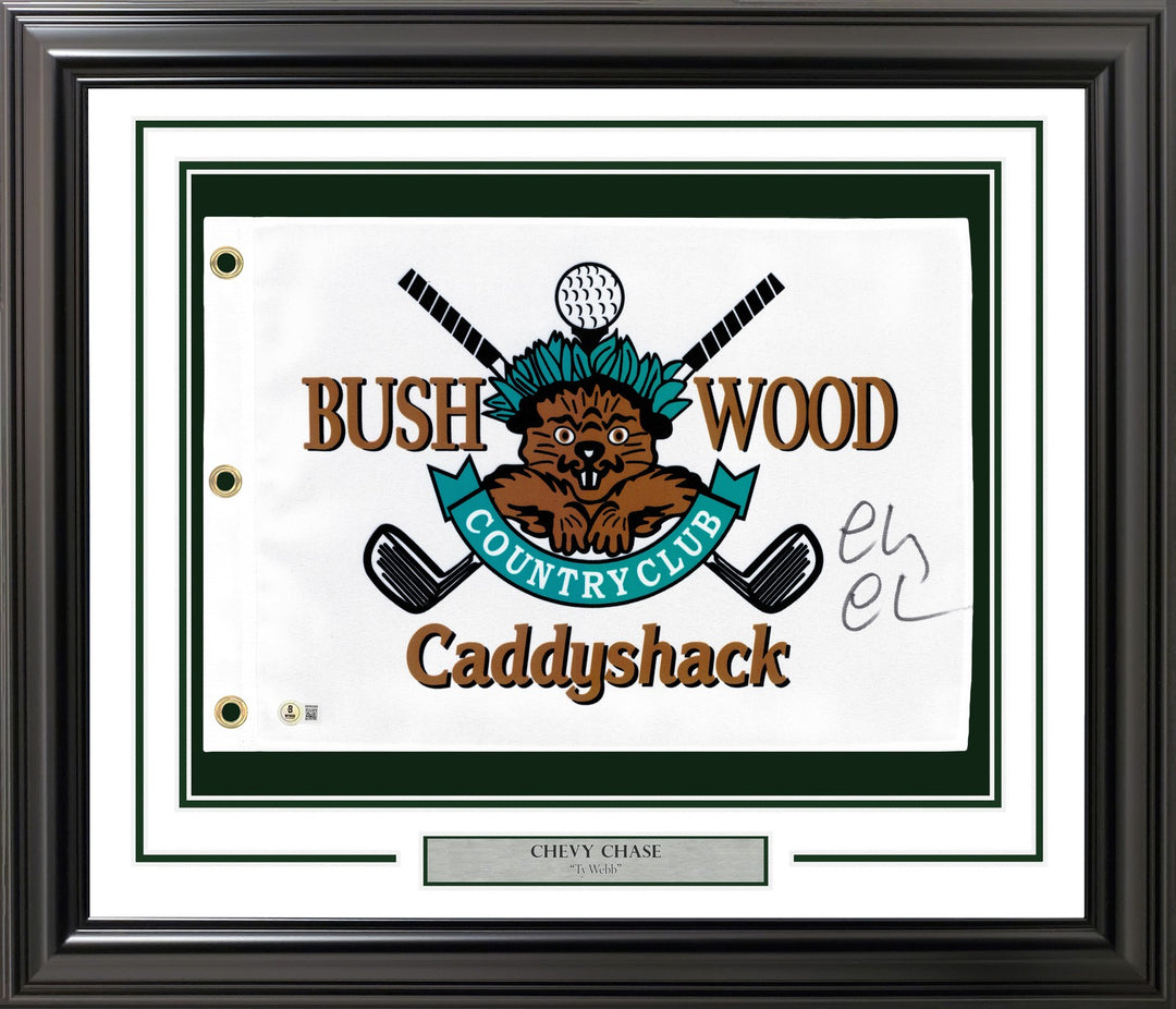 Chevy Chase Signed Framed White Caddyshack Golf Pin Flag Beckett BAS Witness