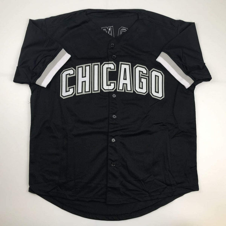 Autographed/Signed FRANK THOMAS Chicago Black Baseball Jersey JSA COA Auto