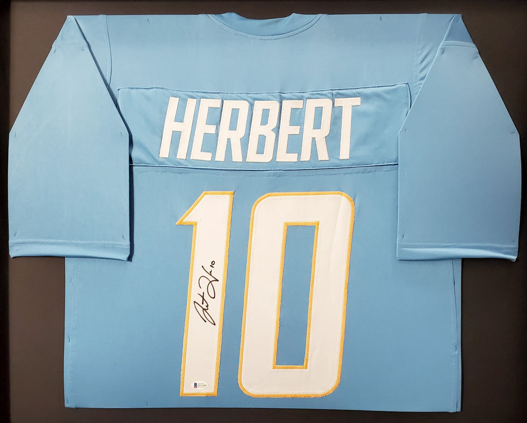 Los Angeles Chargers Justin Herbert Signed Framed Powder Blue Jersey Beckett BAS