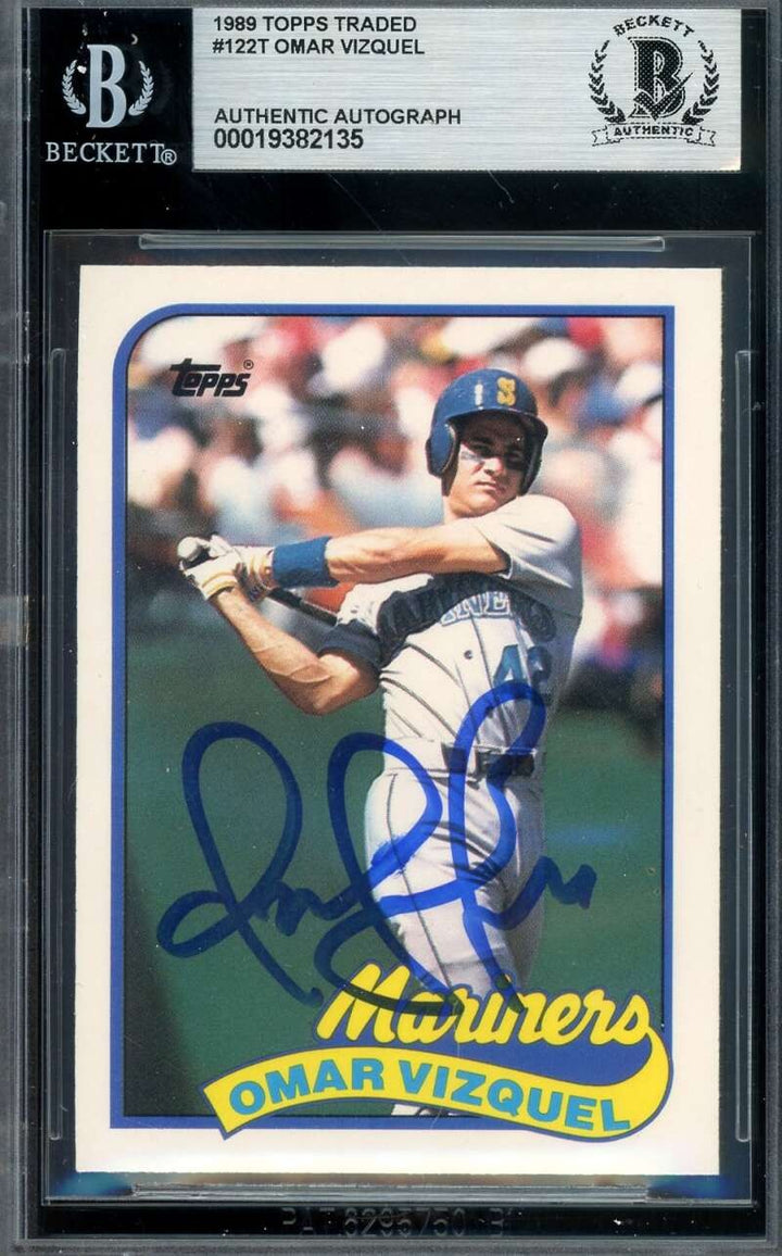 Omar Vizquel Beckett BAS Signed 1989 Topps Traded Rookie Autograph Mariners
