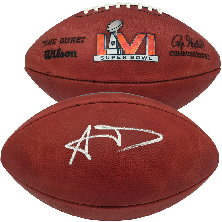 Aaron Donald Auto Rams Official Super Bowl LVI Logo Leather Football Beckett
